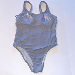 Pink VS Large One-Piece Gray-Silver Swimsuit Clam Deco with side cut-outs